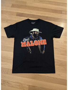 Post Malone Black Graphic T-Shirt with Cowboy Print